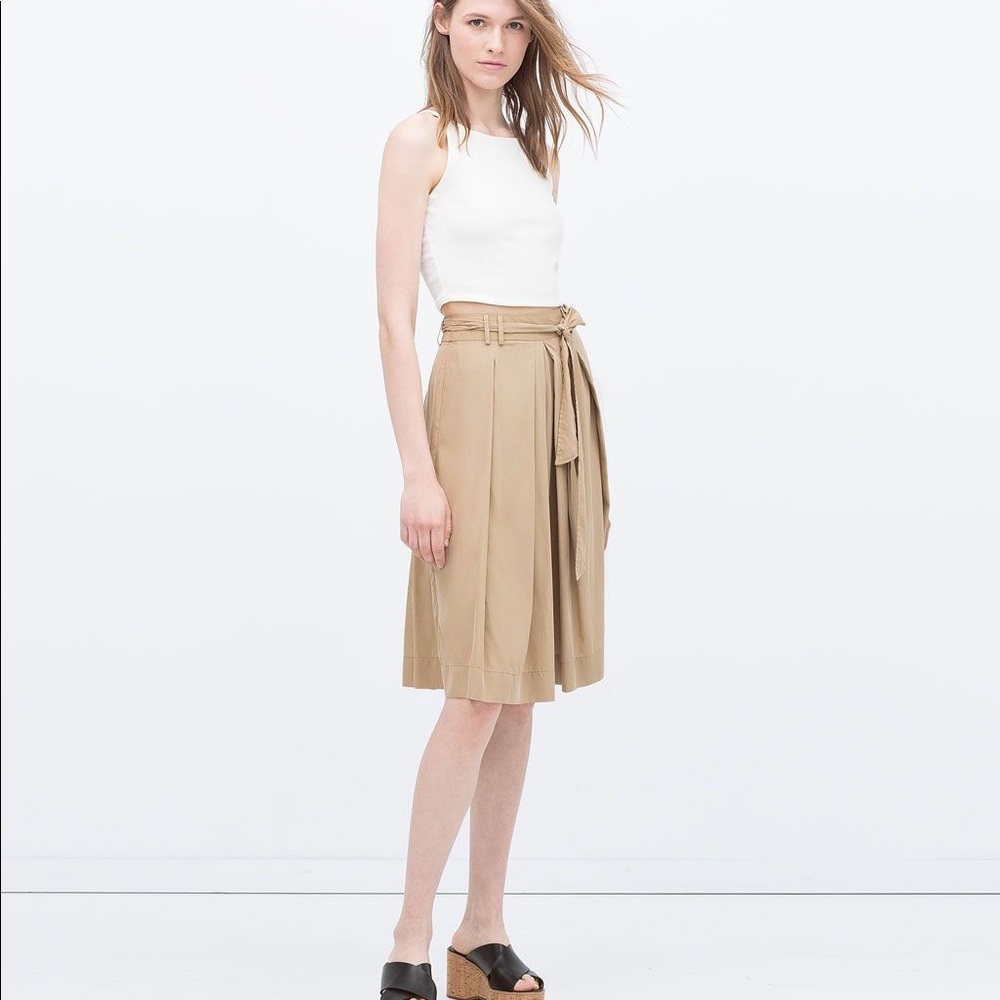 ZARA BASIC Tie Belt Midi Skirt